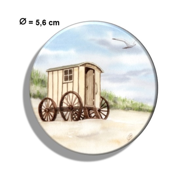 Kühlschrankmagnet m. Flaschenöffner Aquarell Maritim Kunst Druck Kunstdruck Nordsee Norderney Badekarren Insel Strand Düne